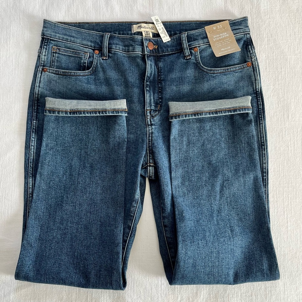 NWT Madewell Mid Rise Stovepipe Jeans in Deming Wash Women's Size 33